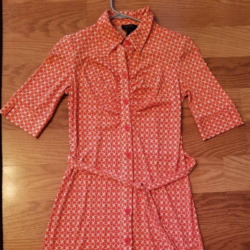 Laundry by Shelli Segal Orange and white geometric retro style dress